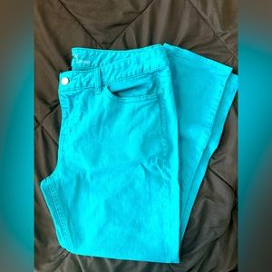 Teal denim jeans